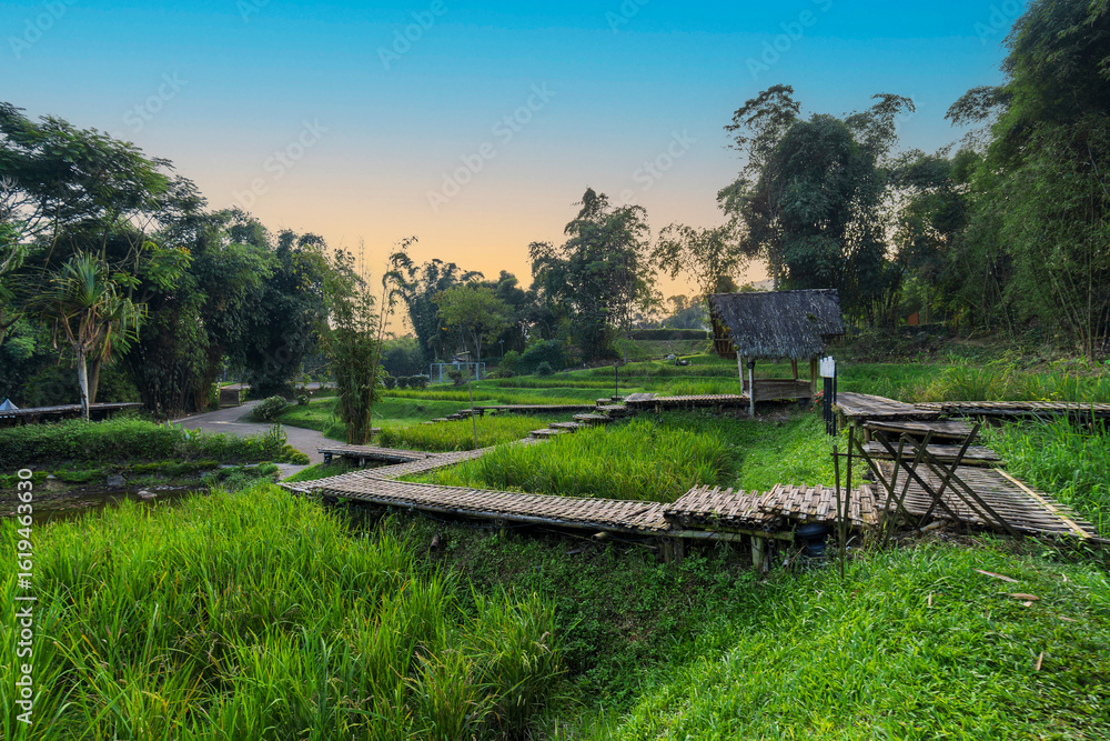 Fototapeta premium Beautiful landscape at Dusun Bambu, Bandung, Indonesia.