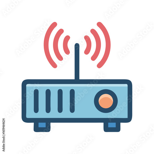 Stylized WiFi Router with Wireless Signal on Black Background