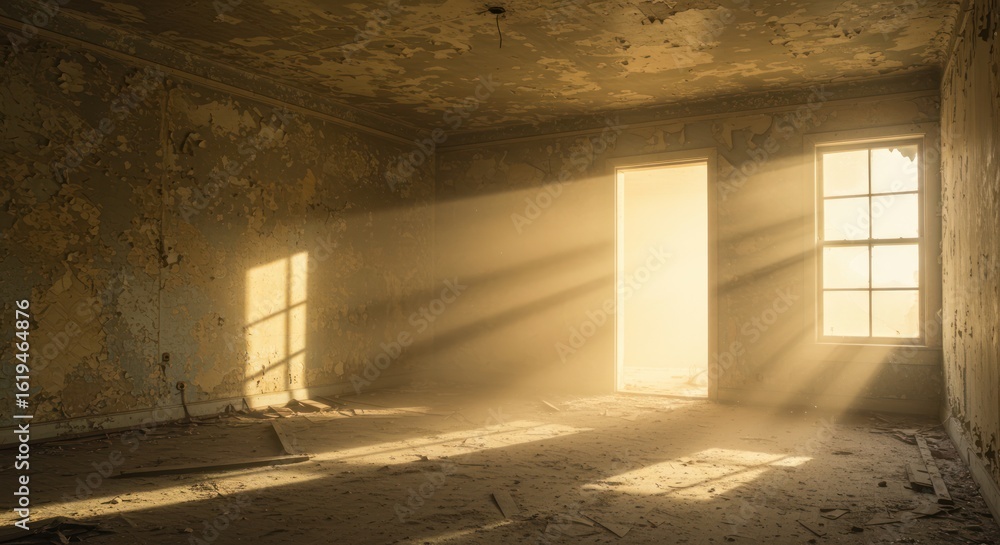custom made wallpaper toronto digitalAbandoned Room with Sunlight, Peeling Paint, and Dust.