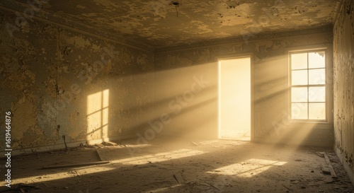 Wallpaper Mural Abandoned Room with Sunlight, Peeling Paint, and Dust. Torontodigital.ca