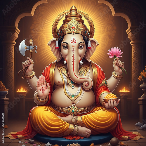 Lord Ganesha Seated in a Te...