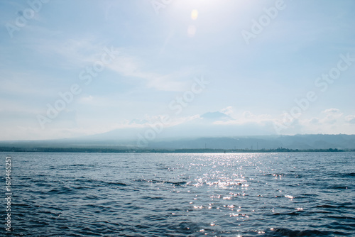 Landscape beautiful summer panorama wide horizon look viewpoint shore open sea beach cloud clean and blue sky background calm nature ocean wave water