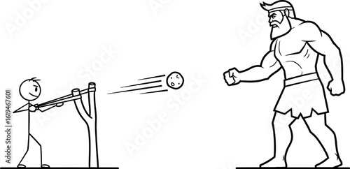 David and goliath illustration stick figure slingshot cartoon drawing art