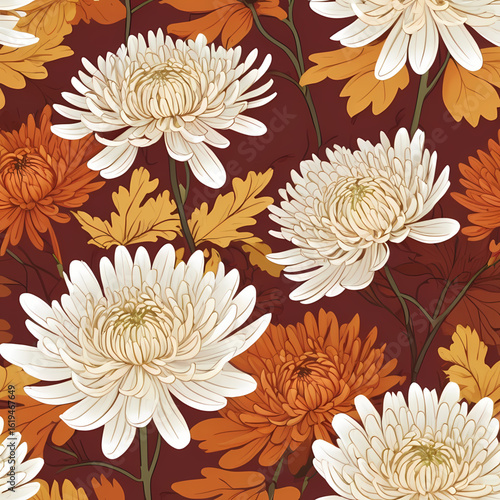 Vector illustration of a vibrant brown and white aster flower with a delicate daisy companion and brown background