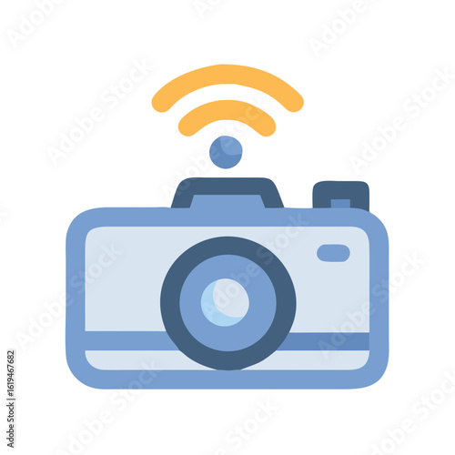 Stylized digital camera icon with wireless internet connection symbol
