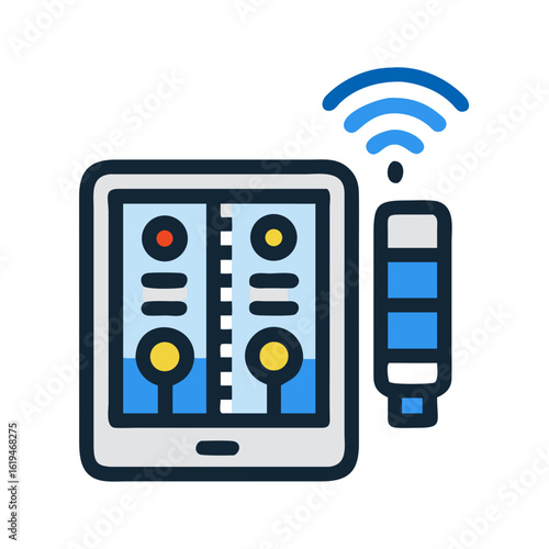 Wireless control panel interface displayed on a digital tablet
