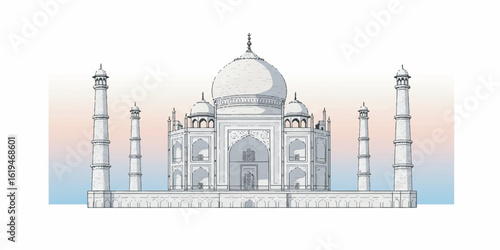 Taj Mahal Vector Illustration with Clean Architectural Lines