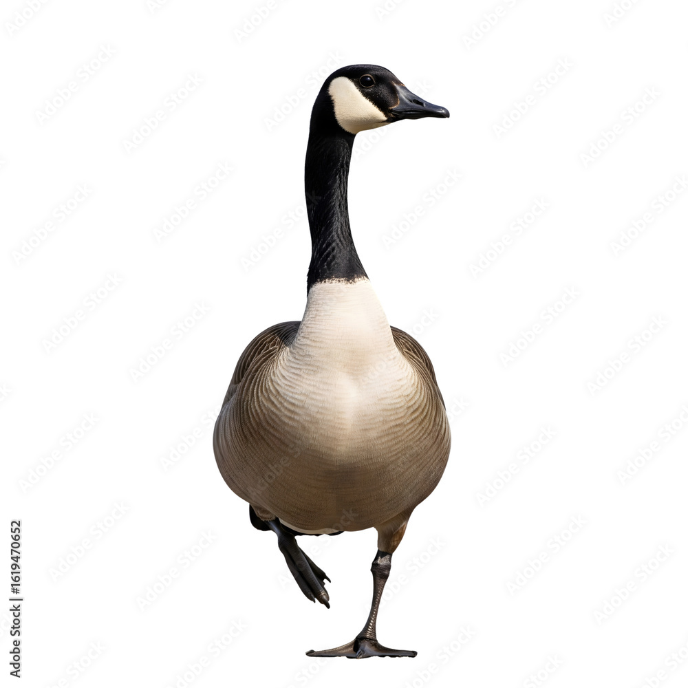 Obraz premium Canada goose walking on one leg brown and black feathers isolated on transparent background