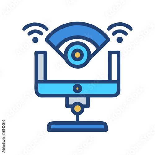 Minimalist blue wireless router icon on black background vector