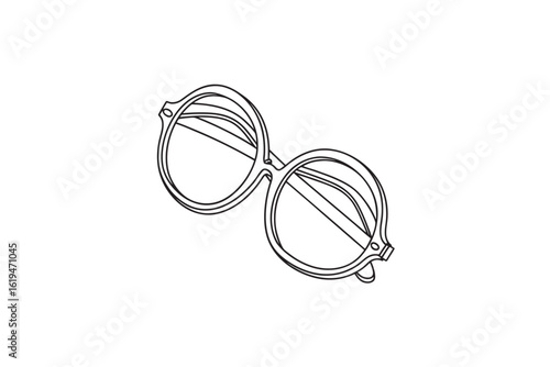 Outline drawing of round vintage eyeglasses a simple black and white illustration for fashion vision correction or retro style design projects isolated on white