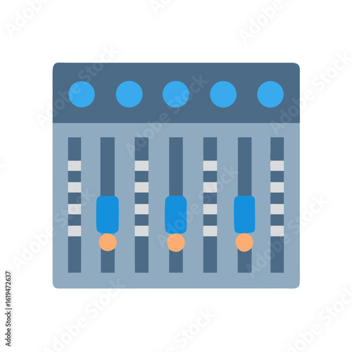 Flat vector illustration of audio mixing console on black background