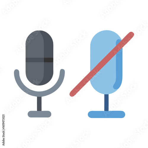 Microphone icons displaying audio on and off flat design