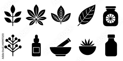 Herbal medicine and botanical icons for natural remedies