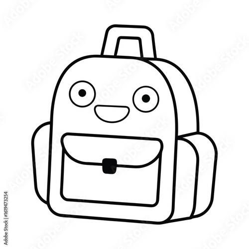 Cartoon backpack with eyes and pockets in bold style perfect for school kid designs