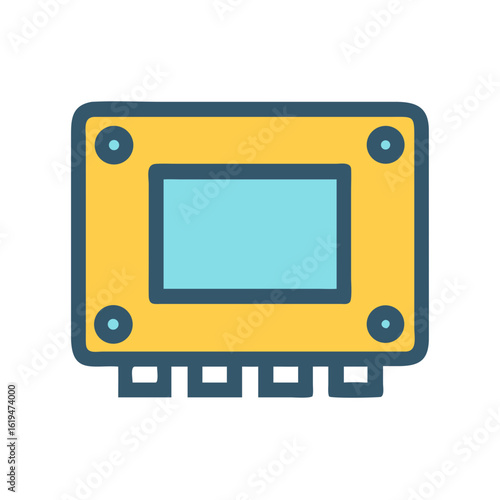Electronic device with display, buttons, and inputs graphic icon