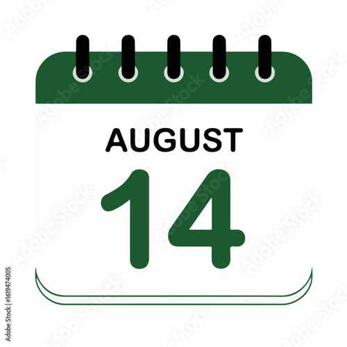 Green August 14 Calendar Icon for Pakistan Independence Day