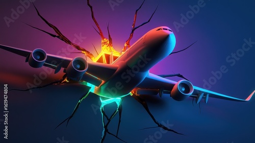 Airplane Breaking Through a Cracked Surface.