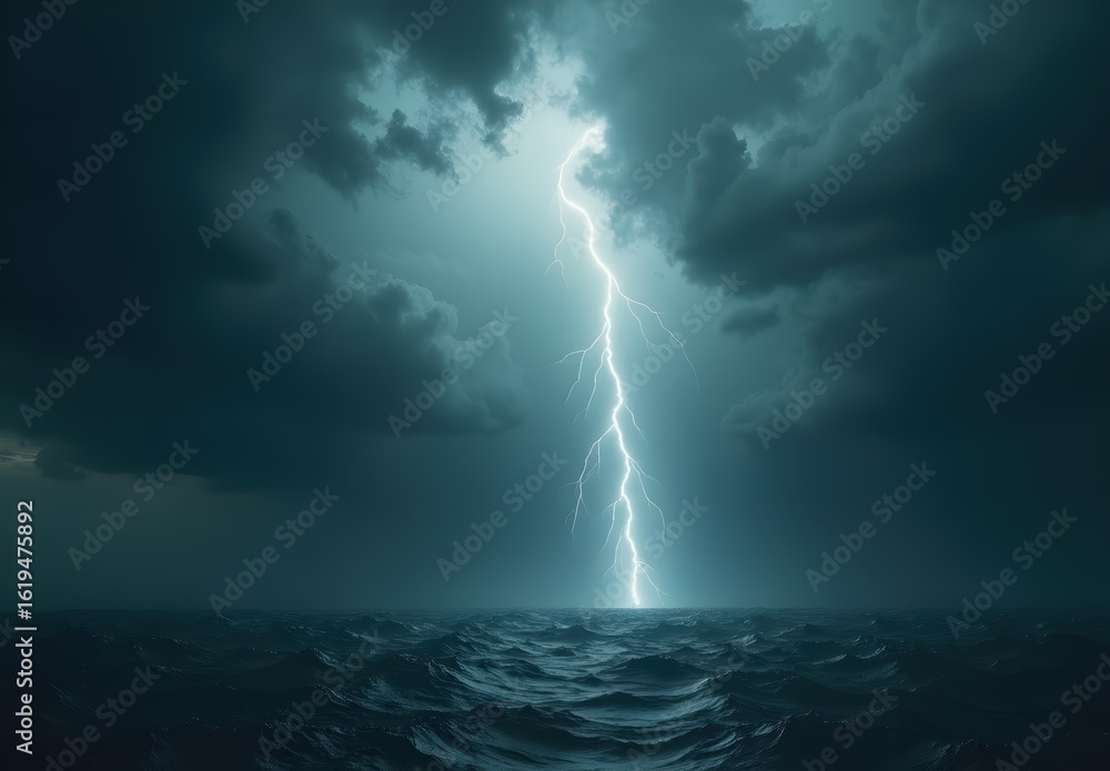 Fototapeta premium Lightning Strike Over Dark Ocean Waters