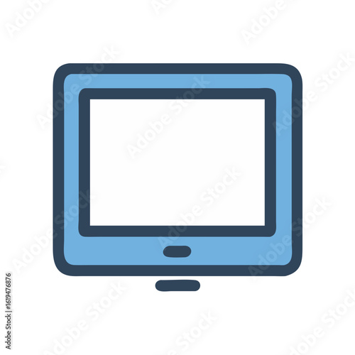 Blue tablet flat illustration with rounded corners on black