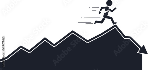 Running decline chart business loss economy recession market crash icon