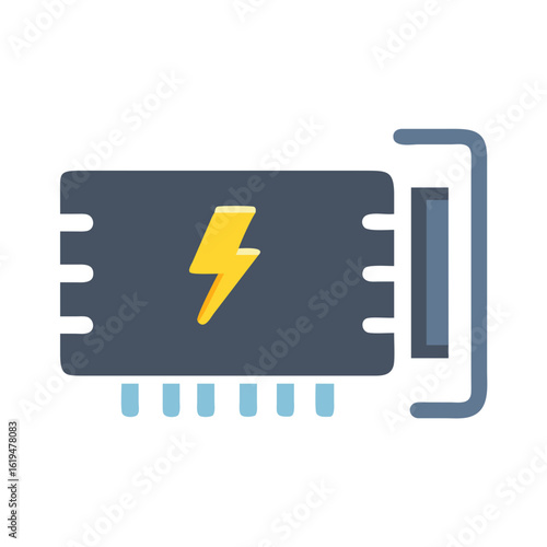 Isolated Graphic Card Illustration with Lightning Bolt Detail on Black