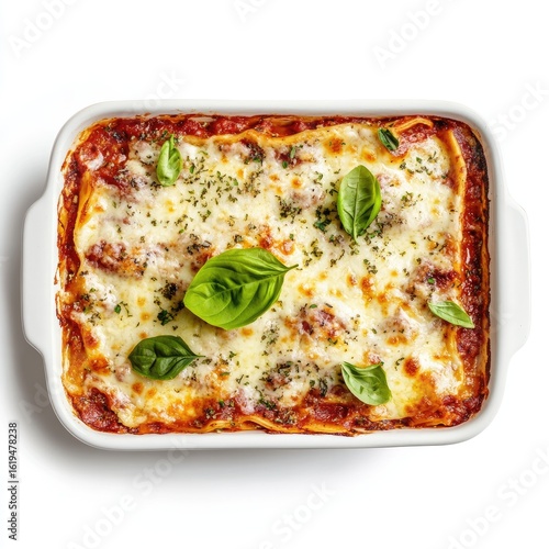 Delicious Lasagna in Baking Dish: Perfect for Restaurant Menus, Food Blogs, and Cookbooks