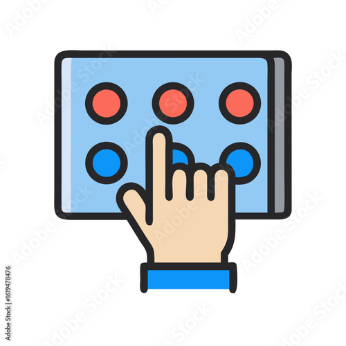 Interactive touchscreen interface with finger pressing a specific button