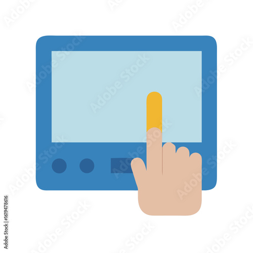 Flat design of a hand touching a tablet screen