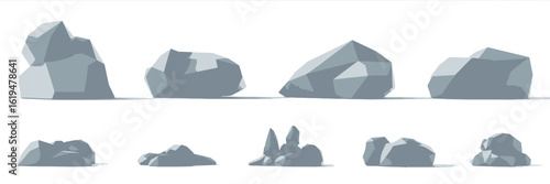 Stones and rocks in isometric flat style. Big set cartoon. For mountains, geology, mineral concepts. Vector design


