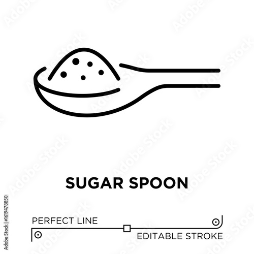Vector line icon related to sugar spoon. Perfect Line. Editable Stroke.