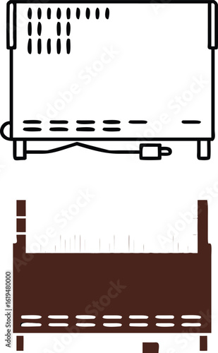 Heater Icons. Black and White Vector Illustration. Electric Room Heating Device. Battery, Convector. Home Appliances Concept
