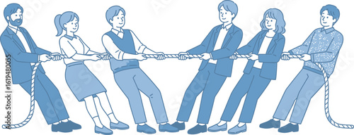 Teamwork struggle rope pull competition business team collaboration