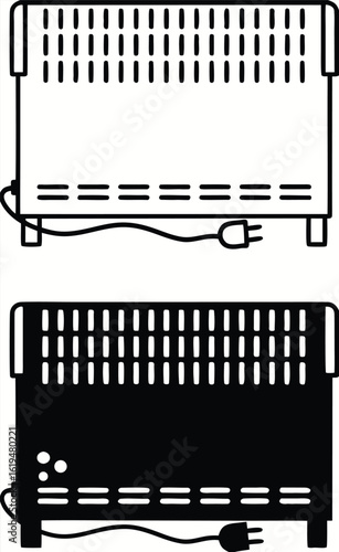 Heater Icons. Black and White Vector Illustration. Electric Room Heating Device. Battery, Convector. Home Appliances Concept

