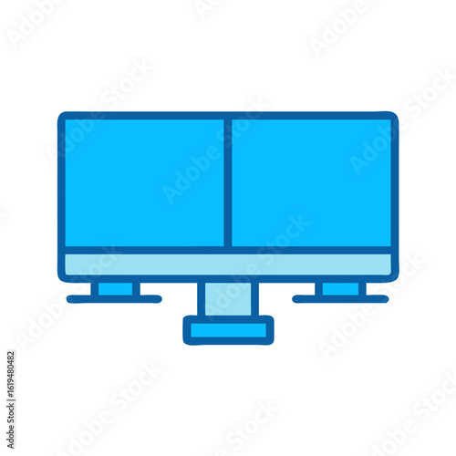 Dual monitor setup illustration, flat design on black background