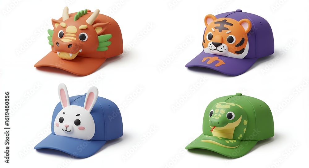 Obraz premium Animal themed baseball caps