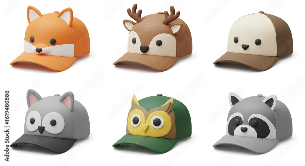 Obraz premium Animal themed baseball caps collection
