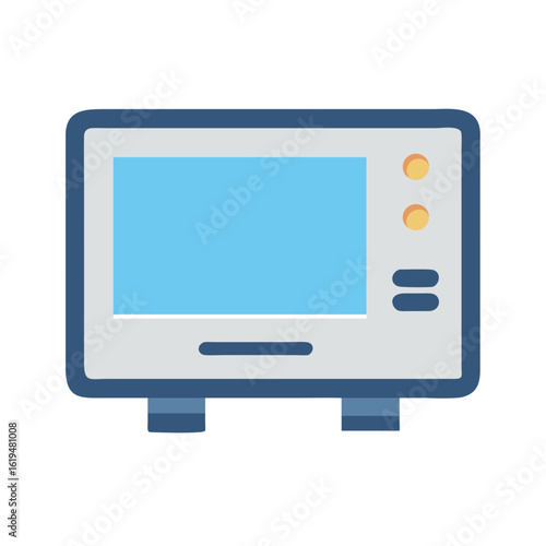Stylized blue flat screen television against a black backdrop