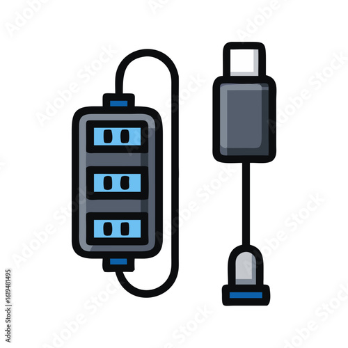 USB hub and cable connection with multi ports illustration