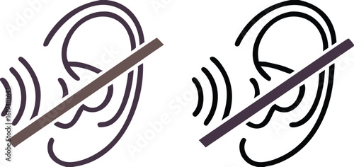 Deafness Icons. Vector Illustration. Hearing Impaired, Human Ear. Disease, Medicine. Disability Concept
