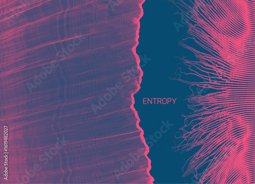 Array with dynamic emitted particles. The two grid structures are aimed at penetration and fusion. Abstract background. Big data. 3D illustration for brochure, poster, presentation, flyer or banner.
