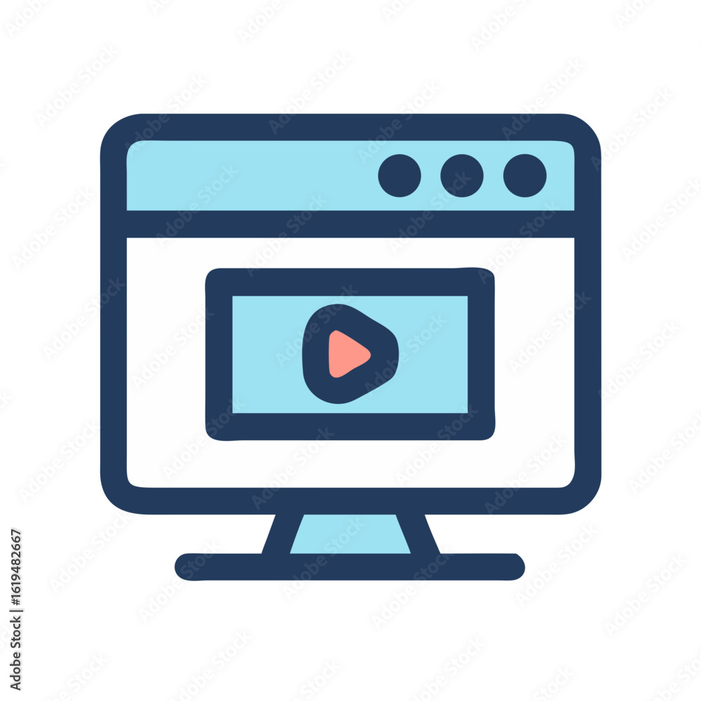 Stylized computer monitor with video player interface icon Stylized computer monitor with video player interface icon