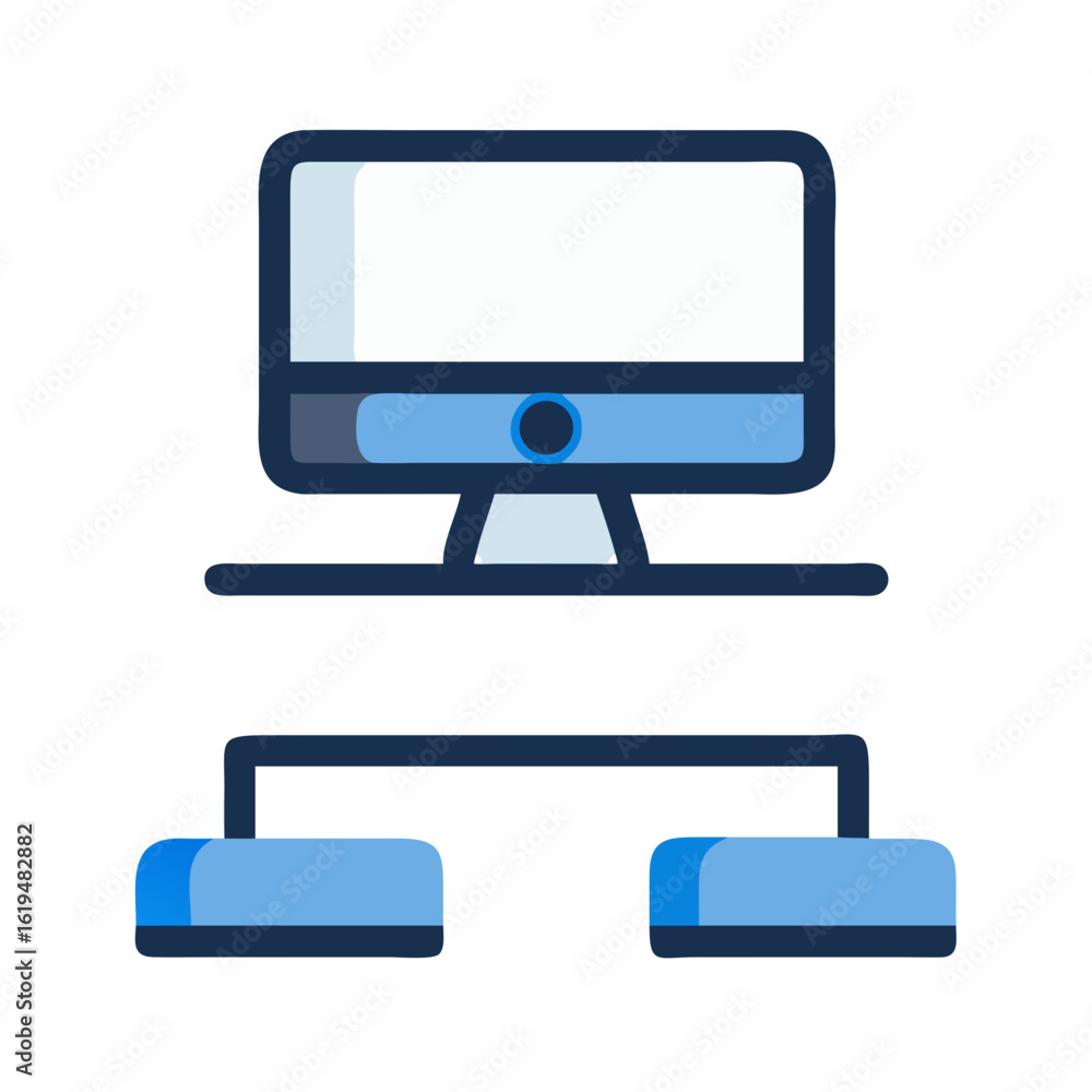Flat design network system with a monitor and servers Flat design network system with a monitor and servers