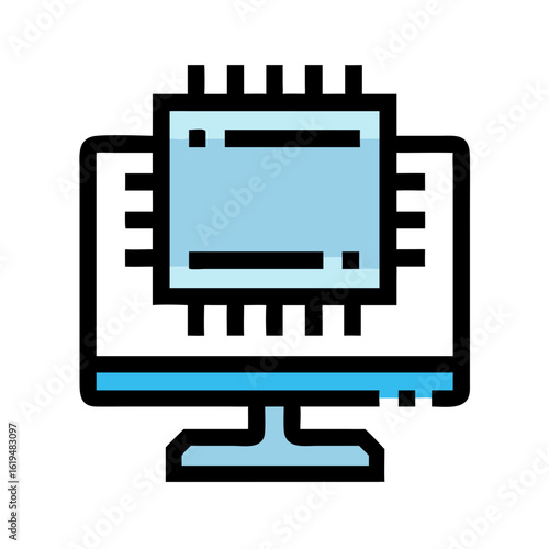Pixelated light blue computer monitor on dark background icon