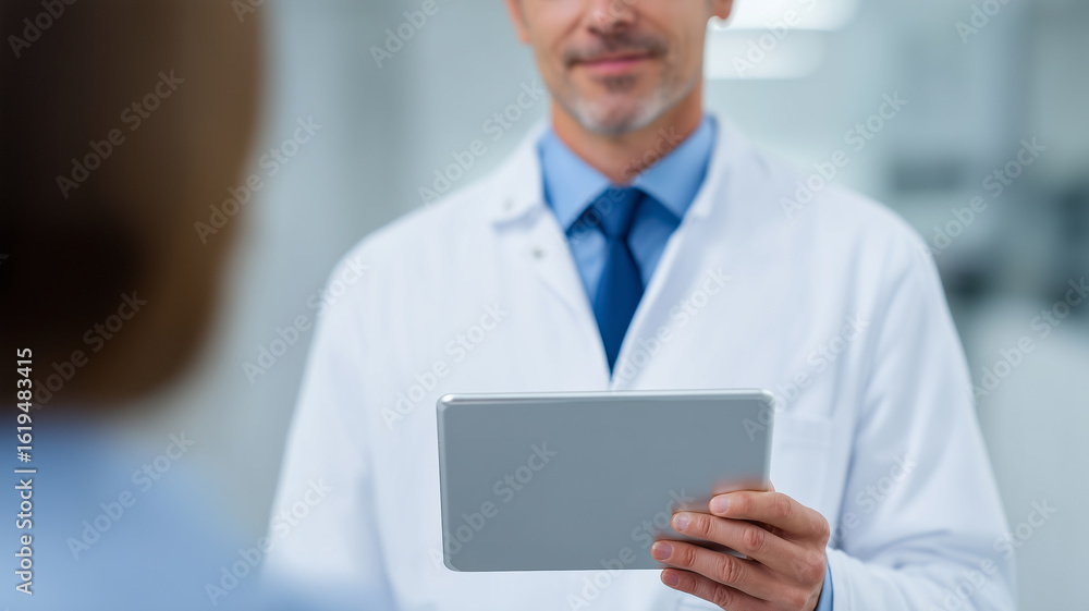 Doctor tablet consultation healthcare professional technology hospital confident male adult uniform digital medical advice Doctor tablet consultation healthcare professional technology hospital confident male adult uniform digital medical advice