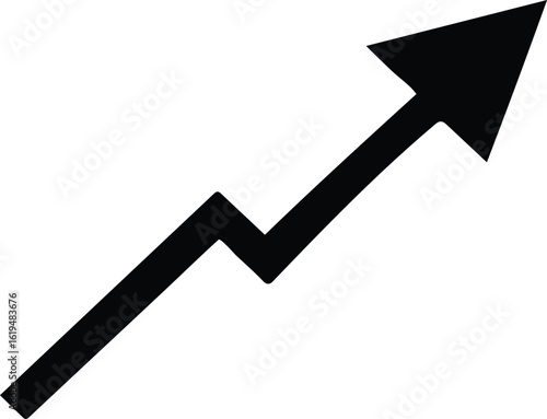 Black upward trending jagged line arrow icon on white, symbolizing growth on a graph chart