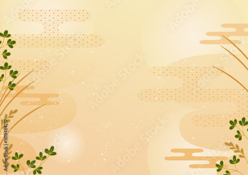 シンプルな秋草の和風ベクター背景 ベージュ Simple autumn grass Japanese style vector background Beige
