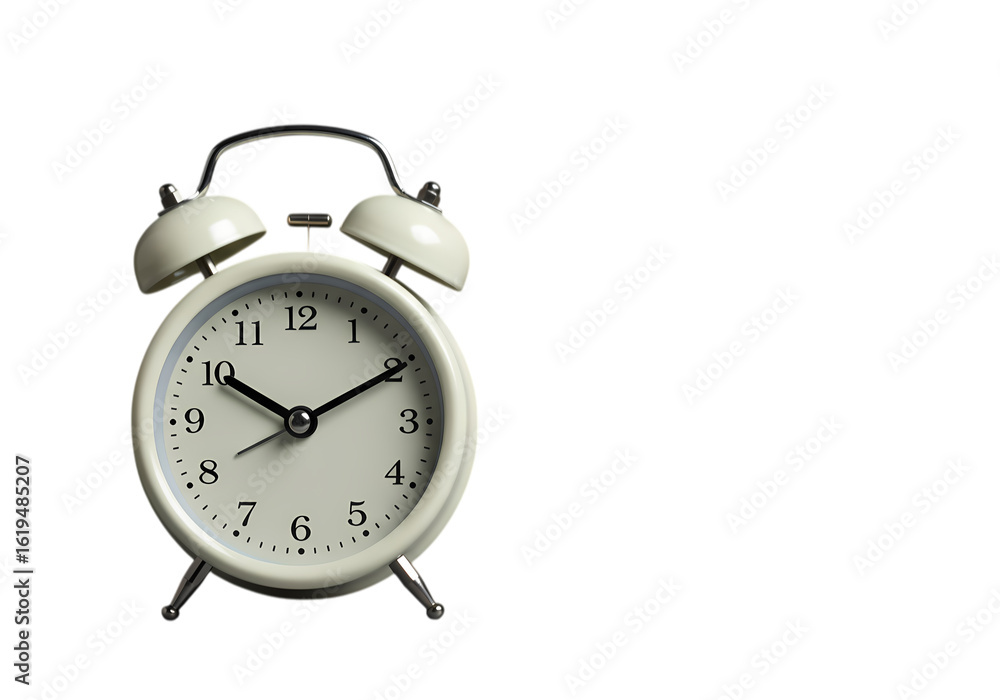 Classic White Alarm Clock on Black Background Time Management Concept on Transparent background Classic White Alarm Clock on Black Background Time Management Concept on Transparent background