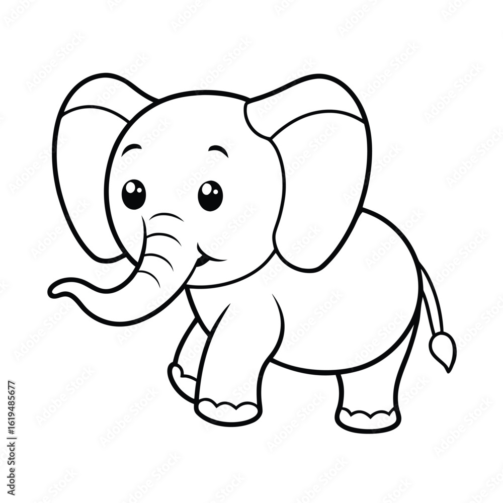 Naklejka premium Playful baby elephant bold cartoon outline cute animal vector perfect for children and wildlife art