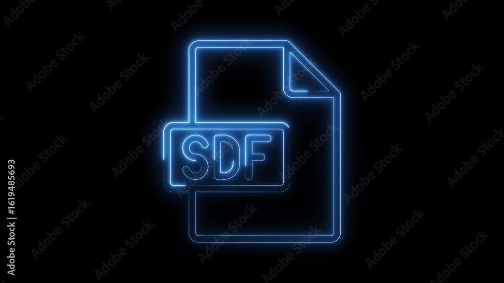 Glowing blue neon S D F file icon abstract futuristic technology symbol on transparent black background Glowing blue neon S D F file icon abstract futuristic technology symbol on transparent black background