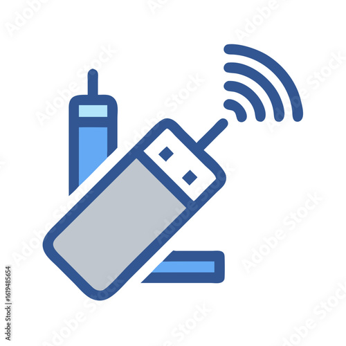 Wireless technology graphic icon for data transmission communication device